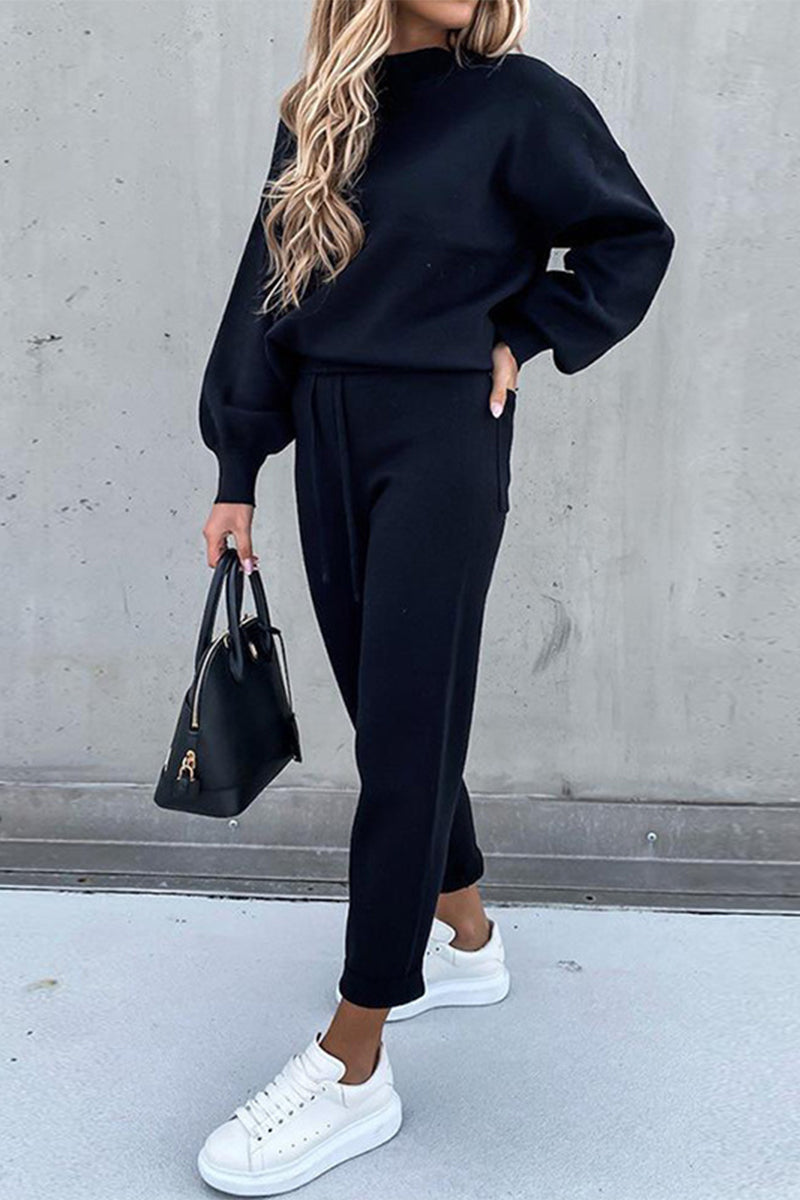 Casual Simplicity Solid Patchwork Half A Turtleneck Long Sleeve Two Pieces(10 Colors) - Fashionpara