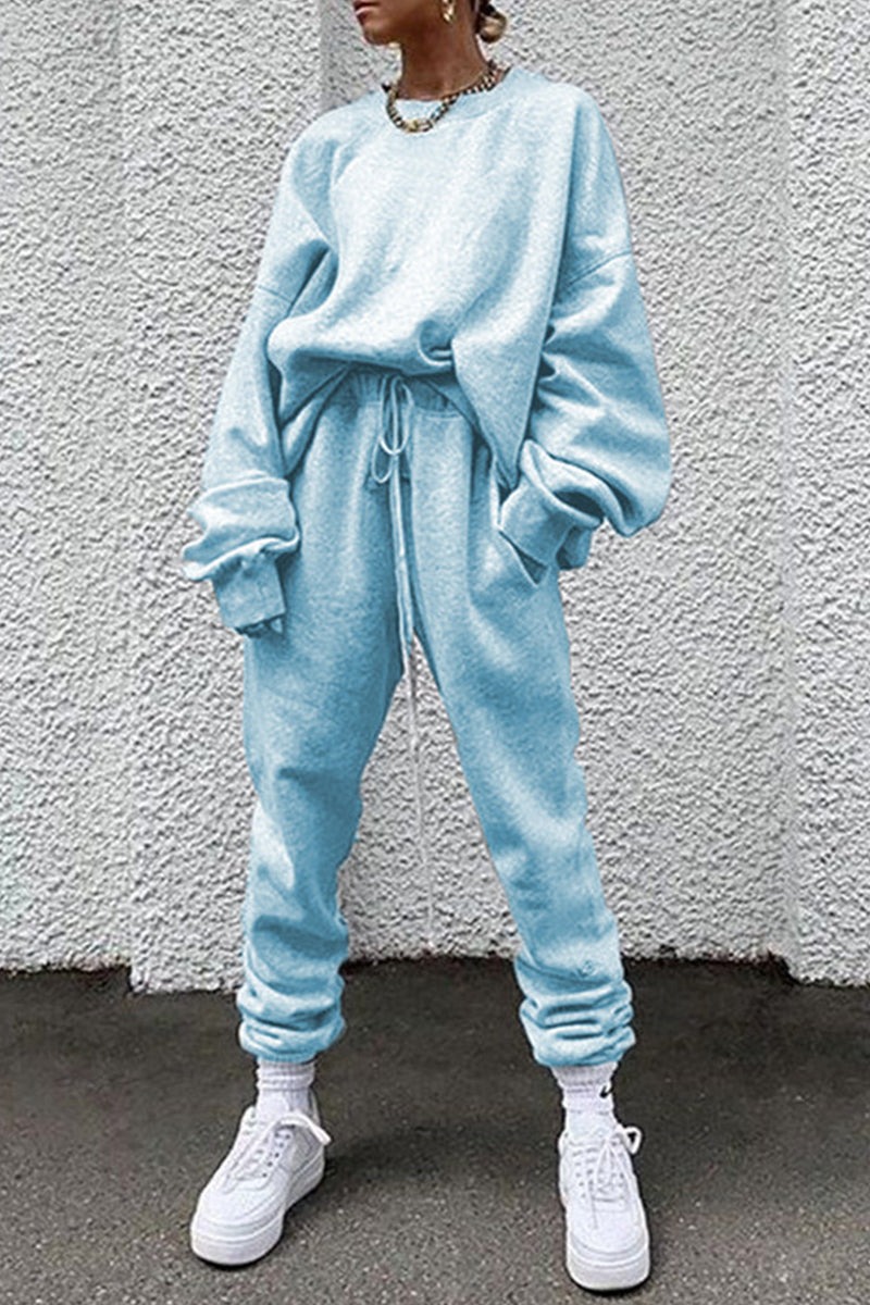 Casual Solid Pocket O Neck Long Sleeve Two Pieces - Fashionpara