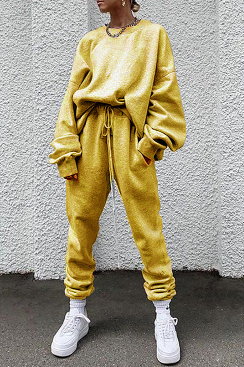 Casual Solid Pocket O Neck Long Sleeve Two Pieces - Fashionpara