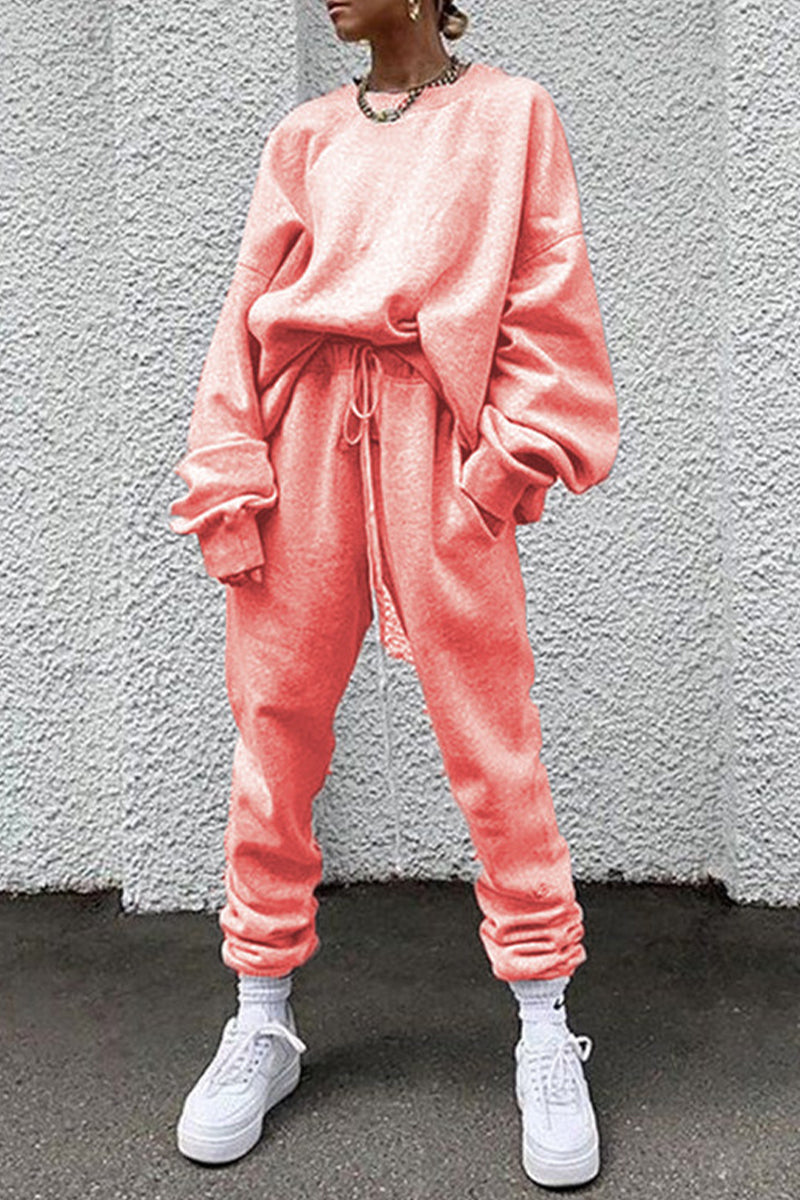 Casual Solid Pocket O Neck Long Sleeve Two Pieces - Fashionpara