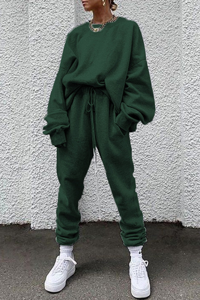 Casual Solid Pocket O Neck Long Sleeve Two Pieces - Fashionpara