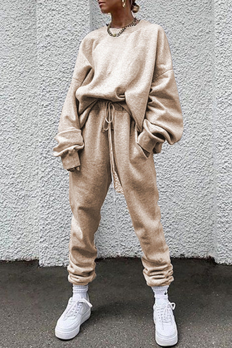 Casual Solid Pocket O Neck Long Sleeve Two Pieces - Fashionpara