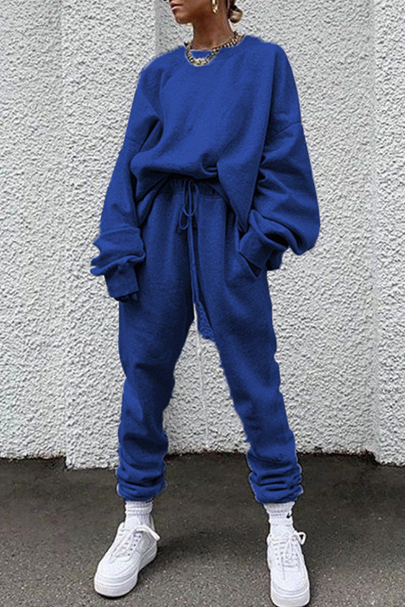 Casual Solid Pocket O Neck Long Sleeve Two Pieces - Fashionpara