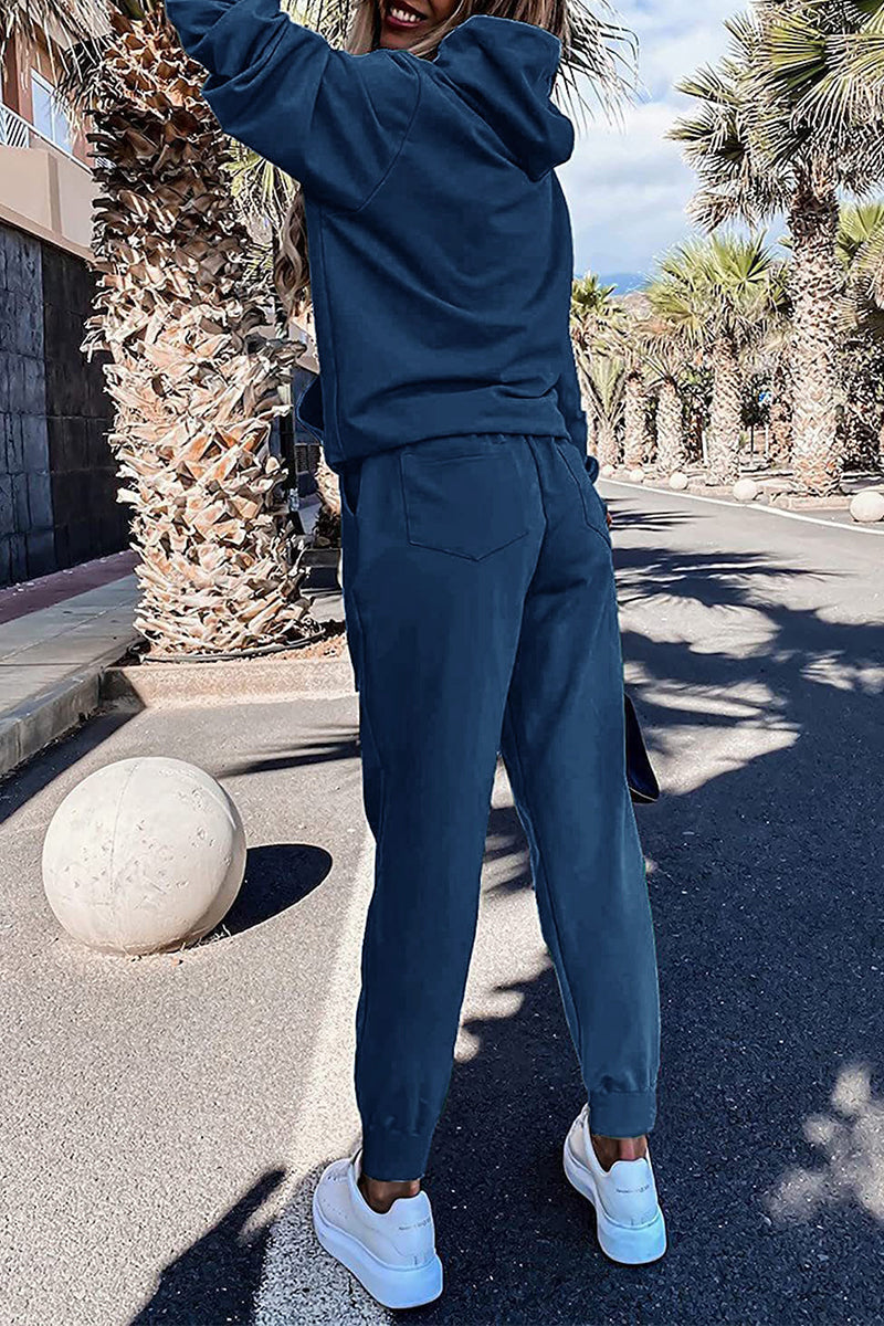 Casual Solid Patchwork Hooded Collar Long Sleeve Two Pieces(4 Colors) - Fashionpara