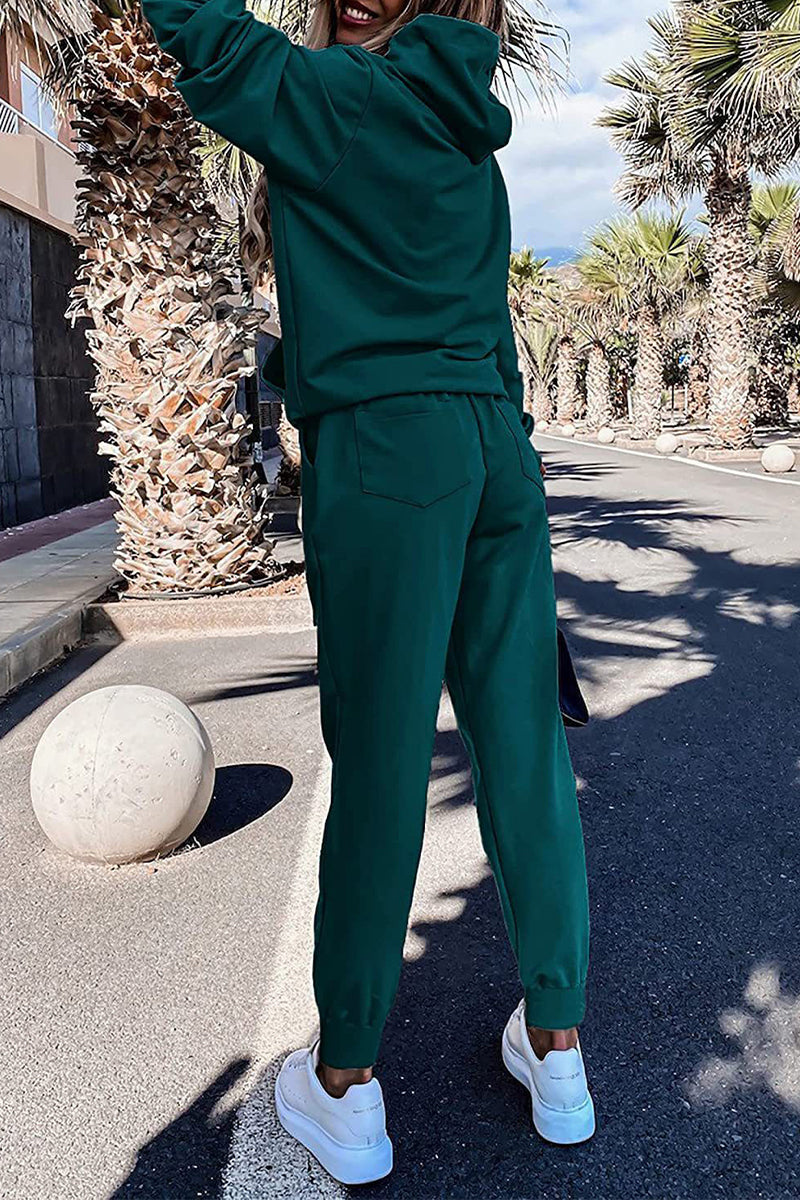 Casual Solid Patchwork Hooded Collar Long Sleeve Two Pieces(4 Colors) - Fashionpara