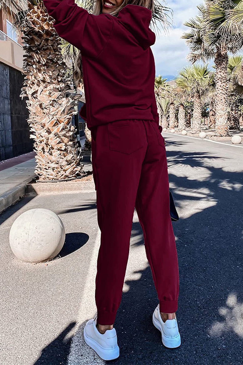 Casual Solid Patchwork Hooded Collar Long Sleeve Two Pieces(4 Colors) - Fashionpara