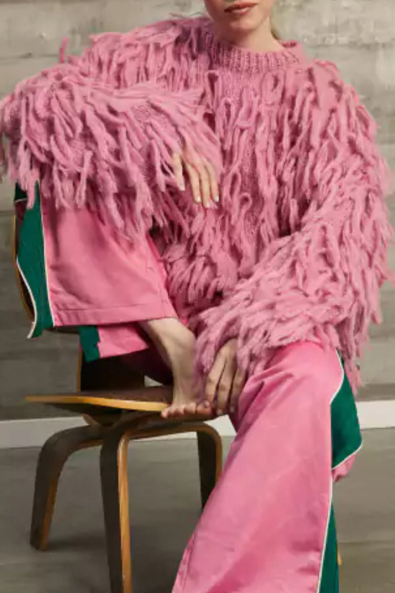 British Style Elegant Solid Tassel O Neck Sweaters(5 Colors) - Fashionpara