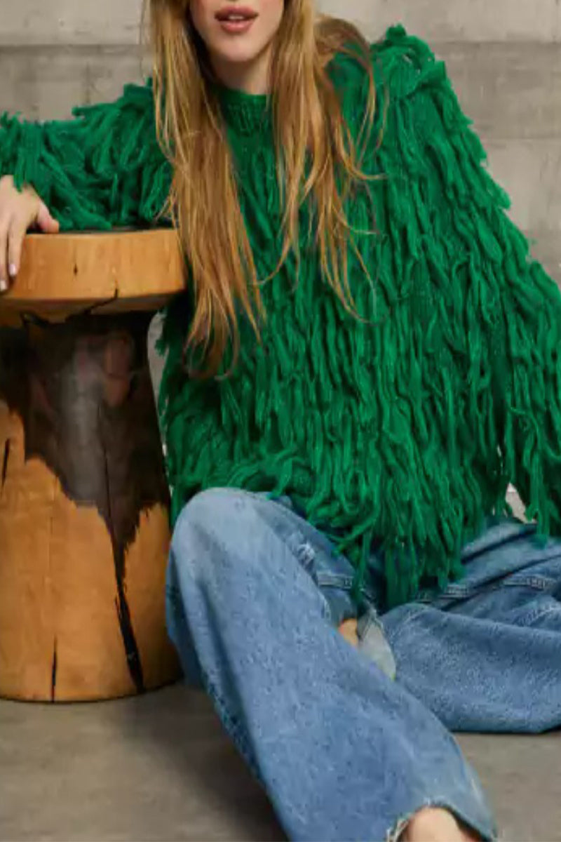 British Style Elegant Solid Tassel O Neck Sweaters(5 Colors) - Fashionpara