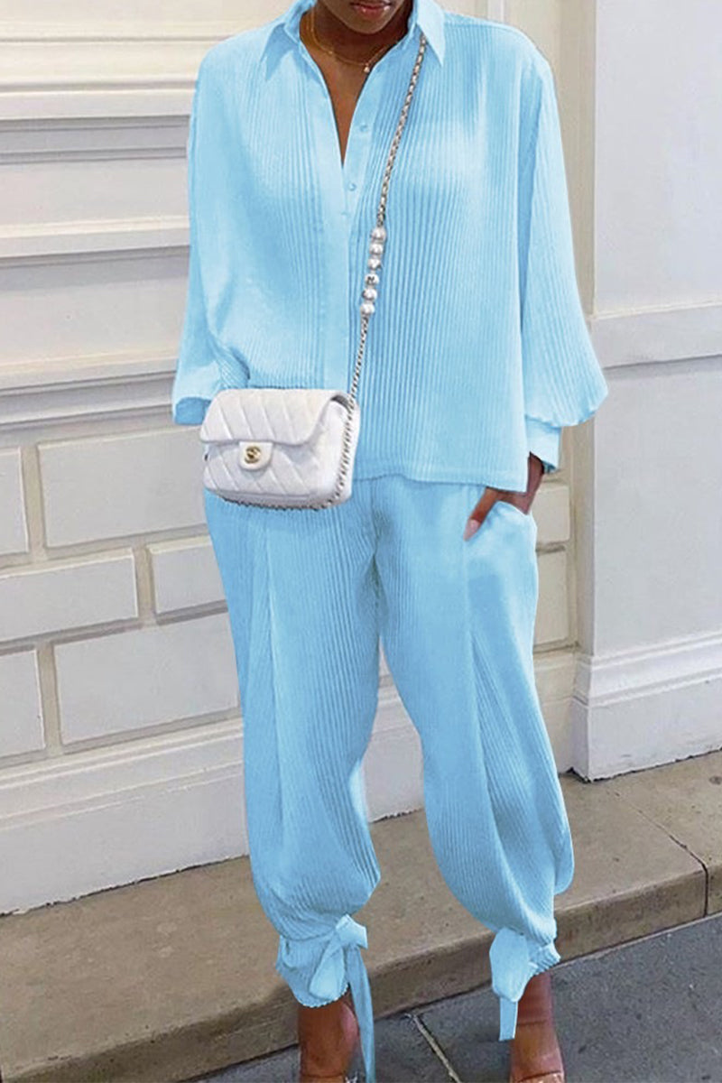 Casual Solid Pocket Turndown Collar Long Sleeve Two Pieces(4 Colors) - Fashionpara