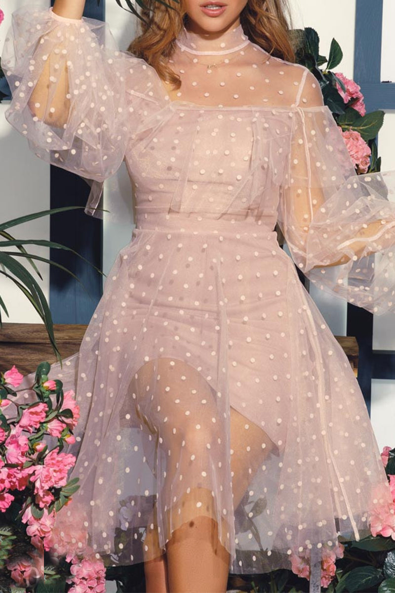 Sweet Elegant Solid Patchwork Half A Turtleneck Princess Dresses - Fashionpara