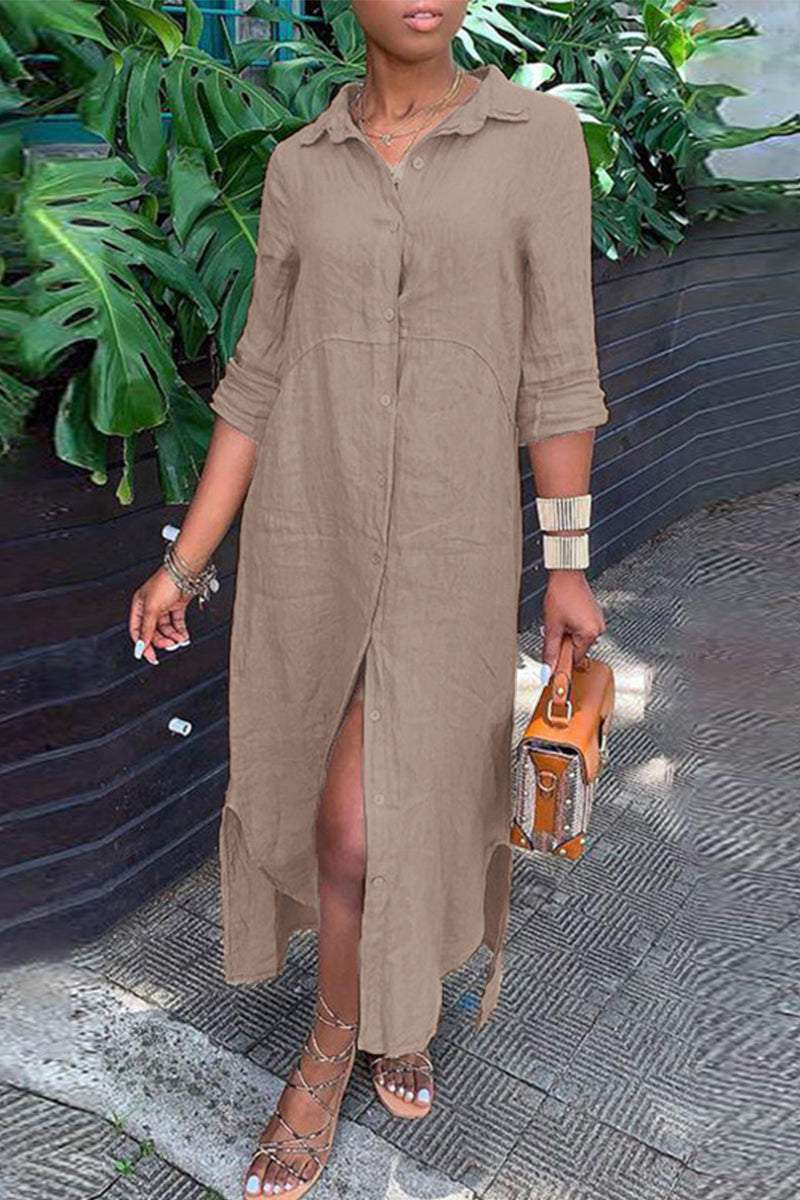 Casual Buttons Shirt Collar Shirt Dress Dresses(4 Colors) - Fashionpara