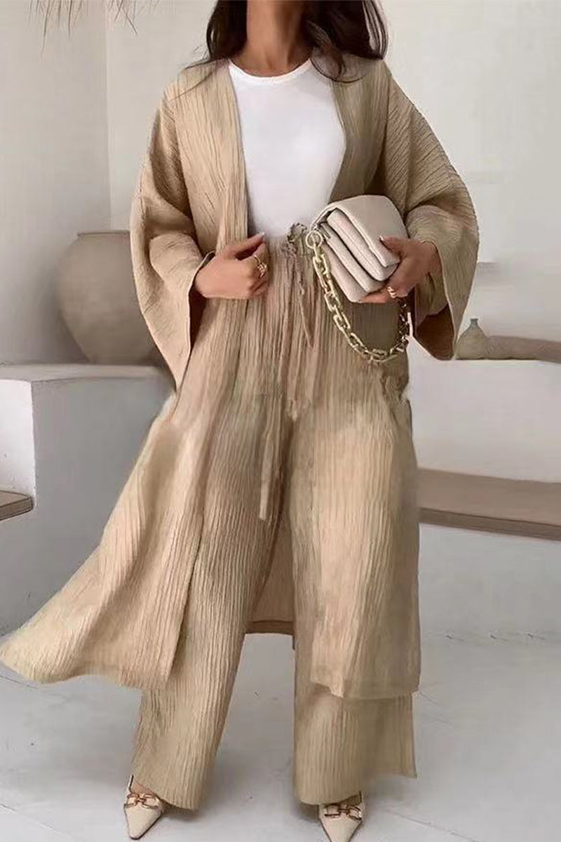 Florcoo Casual Two-Piece Pants Set with Fold Cardigan