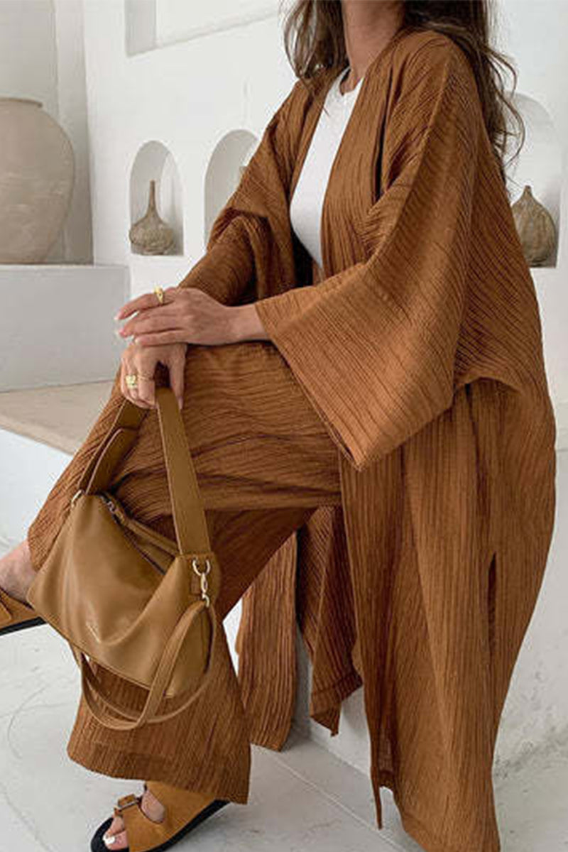 Florcoo Casual Two-Piece Pants Set with Fold Cardigan