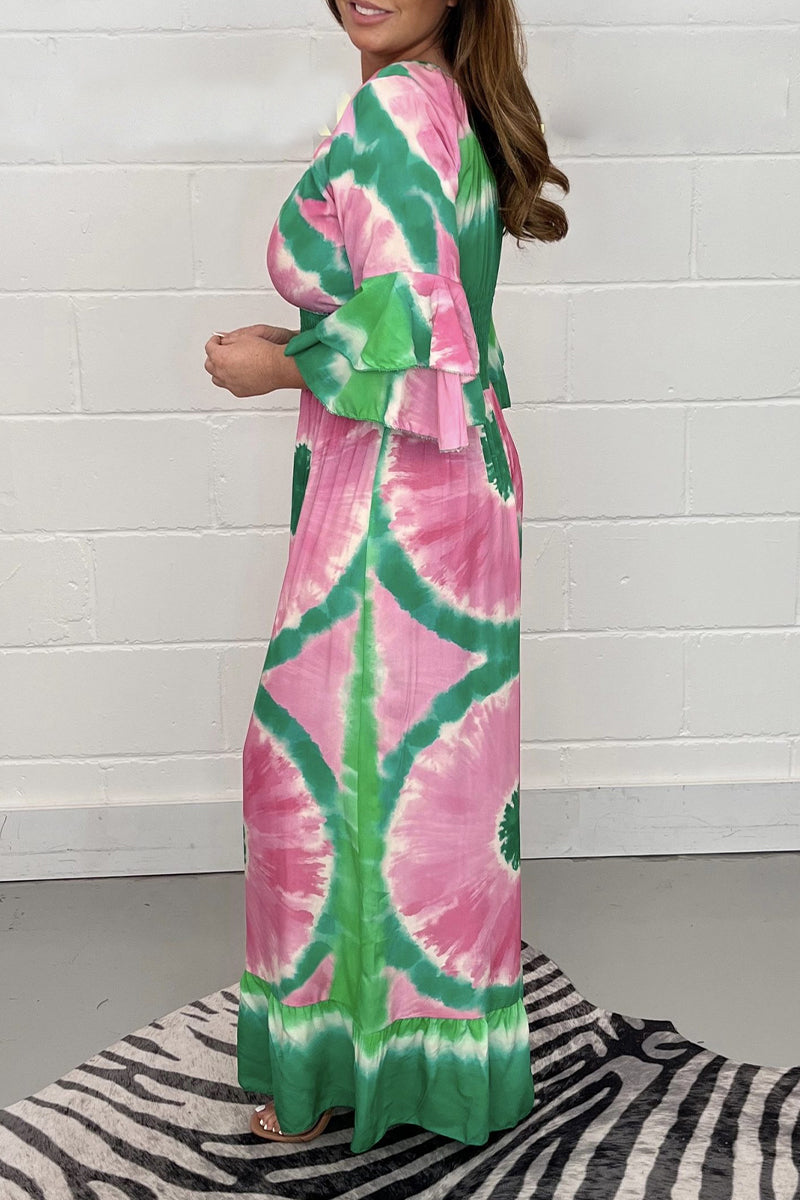 Casual College Print Patchwork V Neck Loose Jumpsuits - Fashionpara