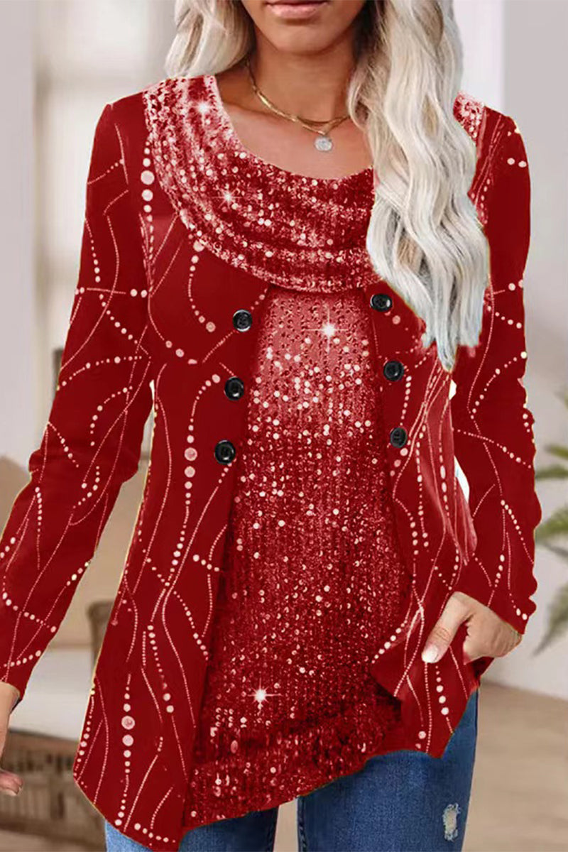 Casual Street Solid Sequins Scarf Collar Tops(4 Colors) - Fashionpara