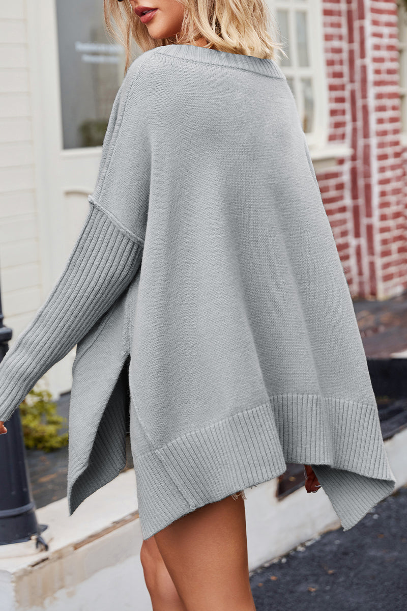 Casual Simplicity Solid Slit V Neck Tops(5 Colors) - Fashionpara