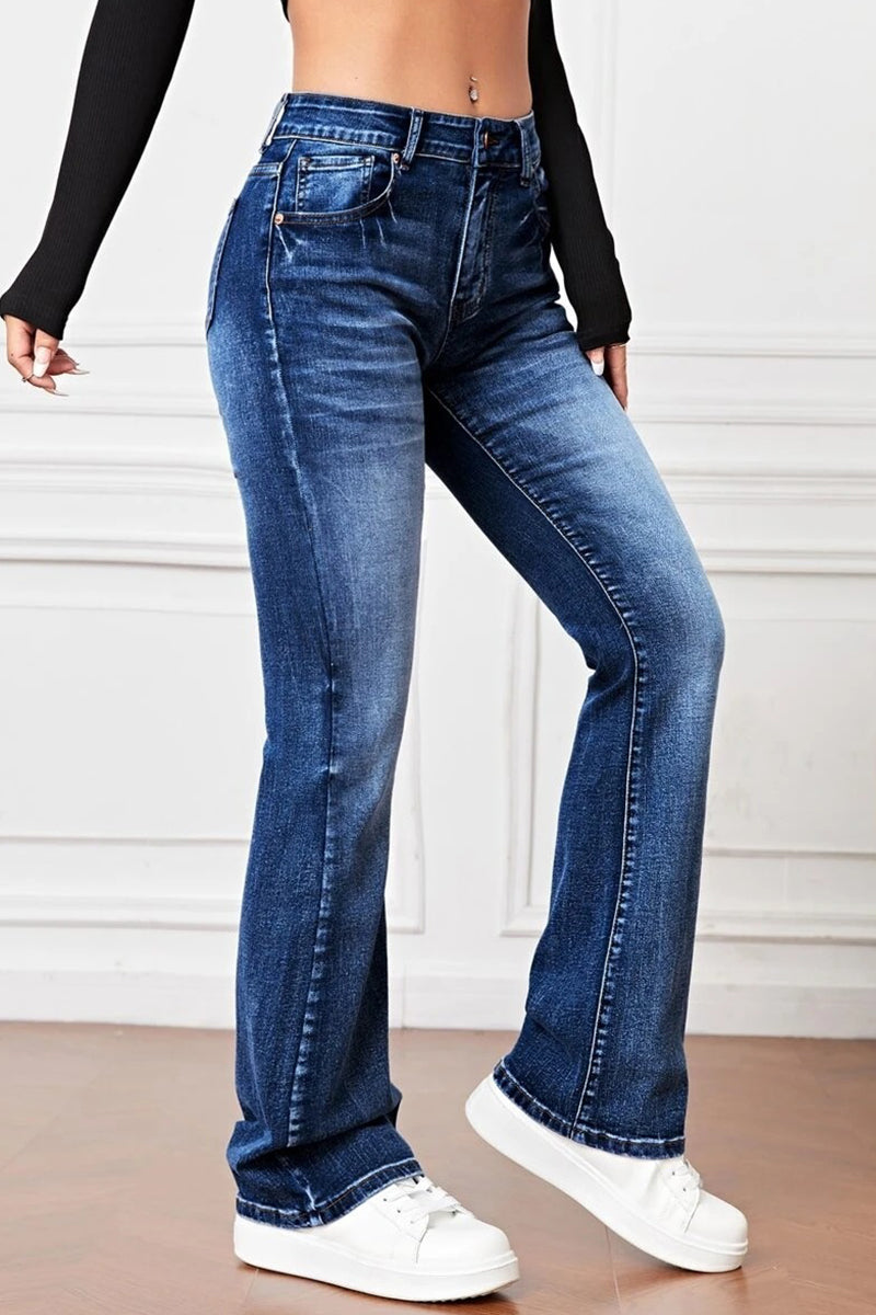 Casual Solid Pocket High Waist Denim Jeans(3 Colors) - Fashionpara