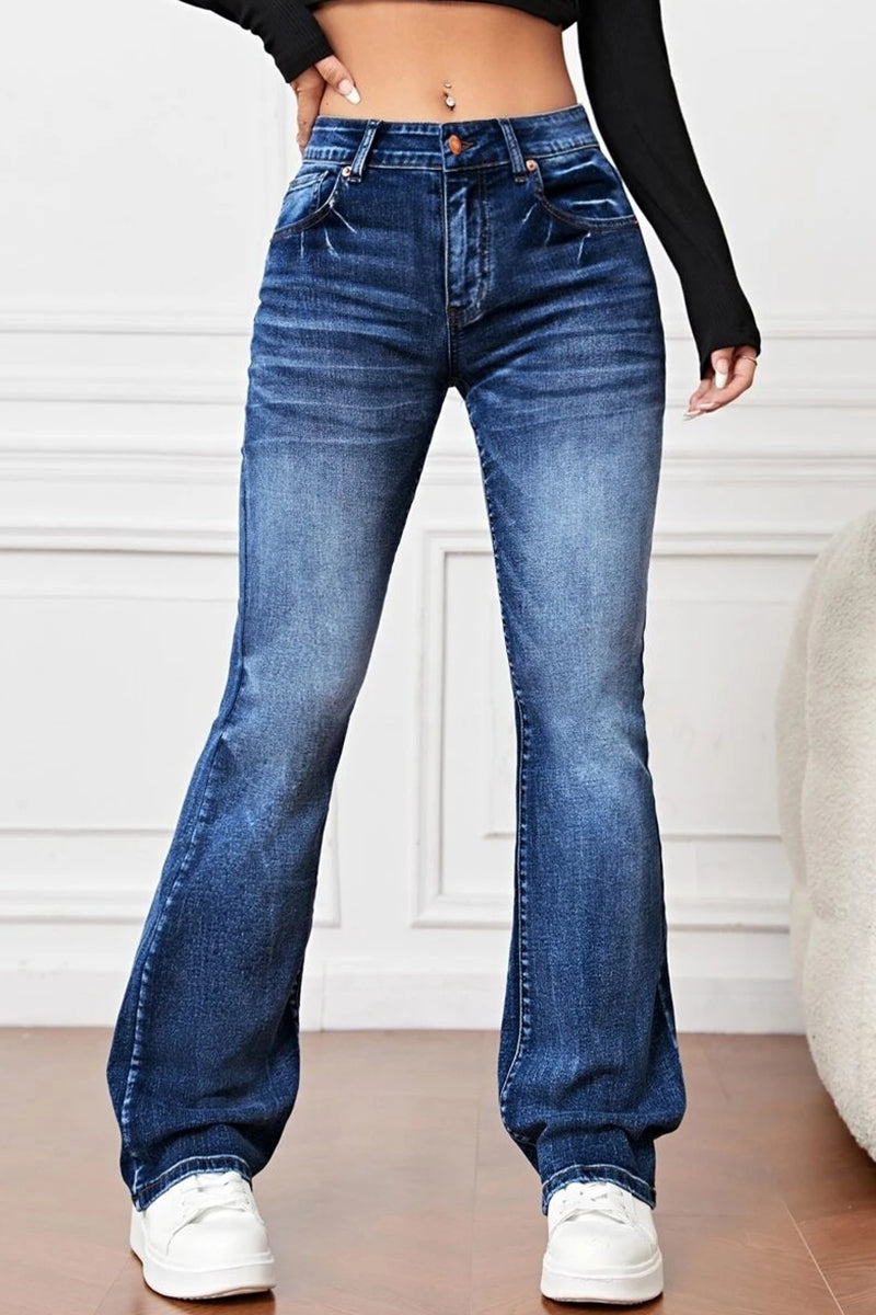 Casual Solid Pocket High Waist Denim Jeans(3 Colors) - Fashionpara