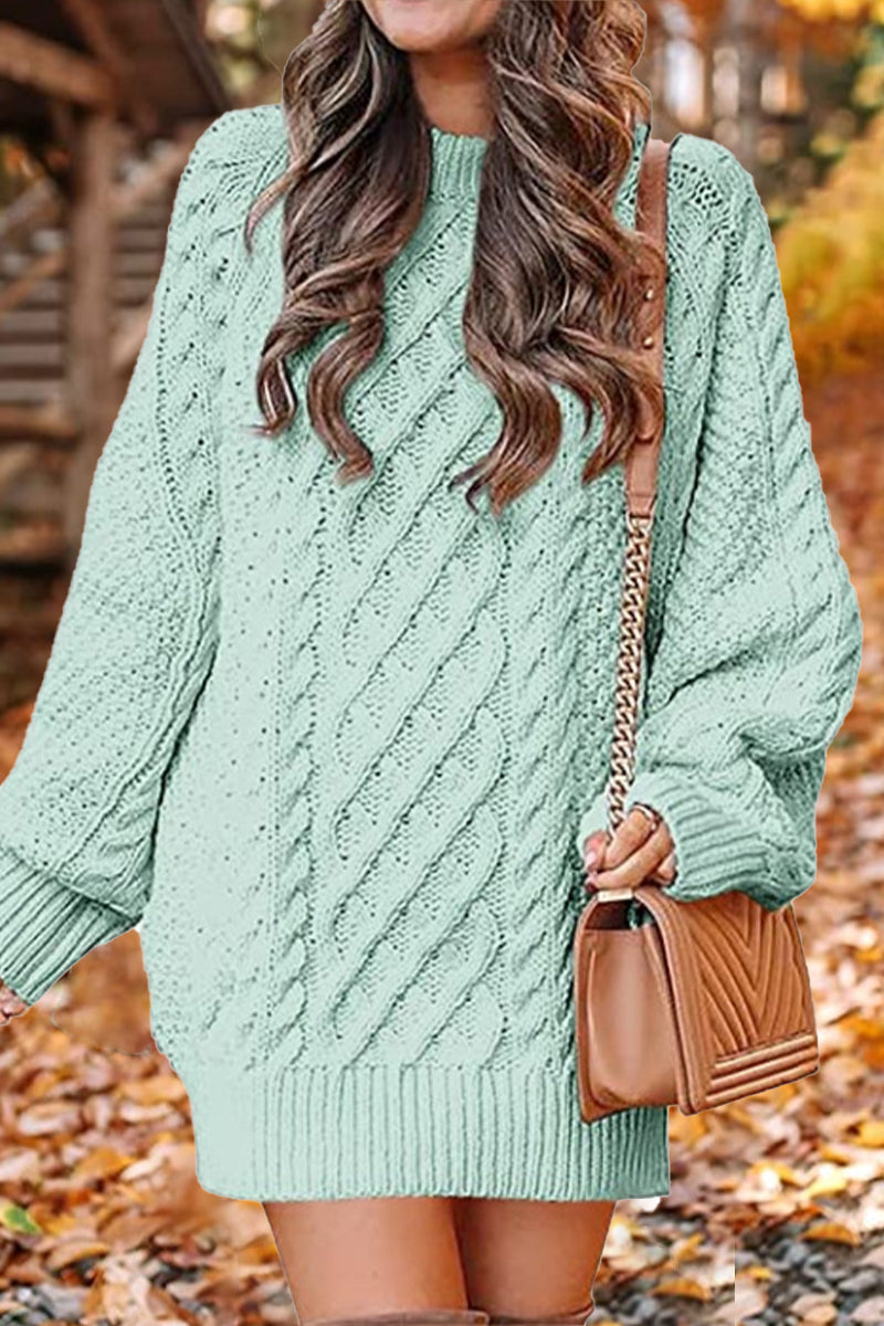 Elegant Solid Hollowed Out O Neck Long Sleeve Dresses(12 Colors)