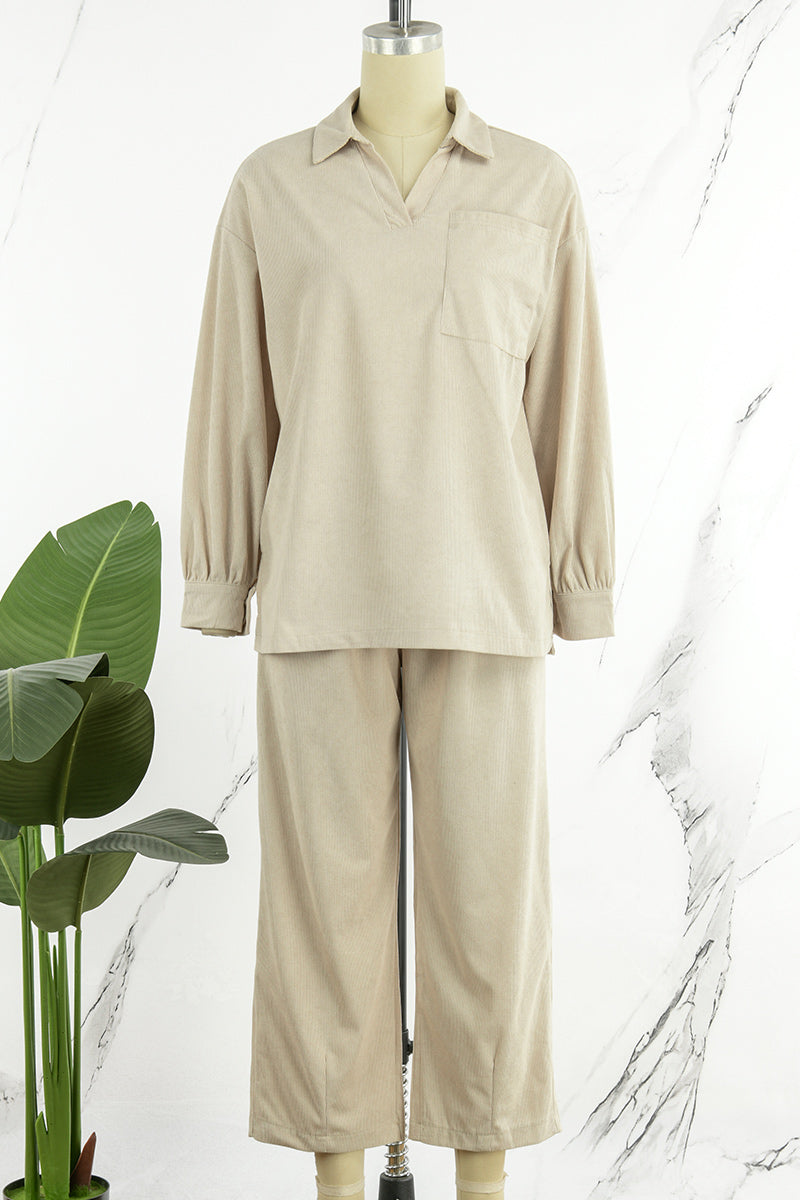 Casual Solid Patchwork Turndown Collar Long Sleeve Two Pieces(5 Colors) - Fashionpara