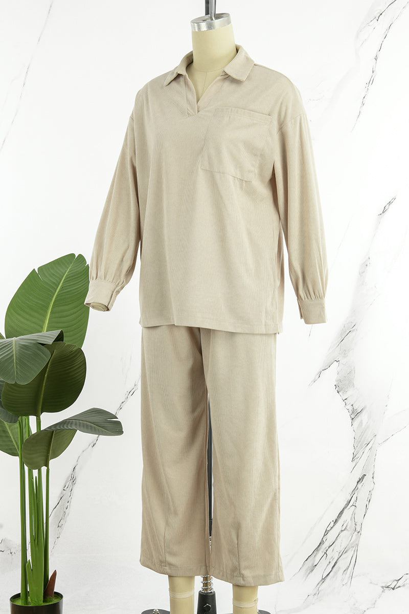 Casual Solid Patchwork Turndown Collar Long Sleeve Two Pieces(5 Colors) - Fashionpara