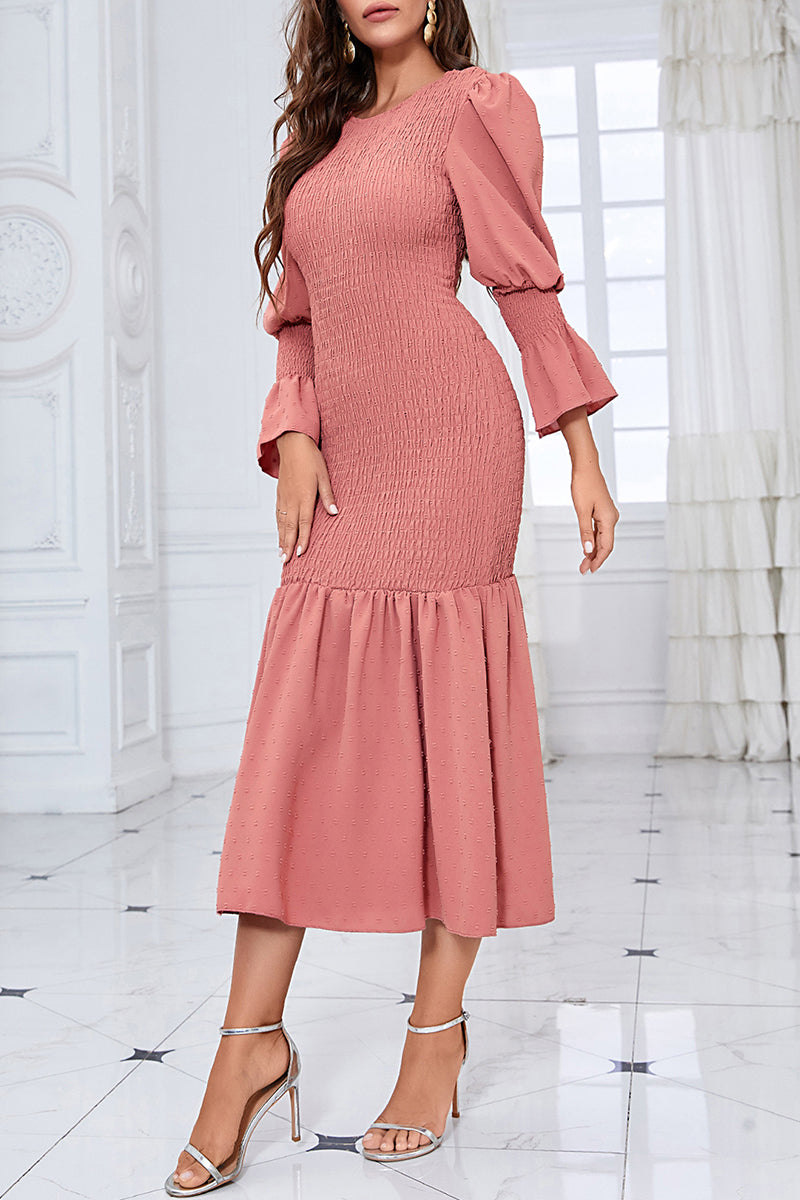 Elegant Solid Fold O Neck Wrapped Skirt Dresses - Fashionpara