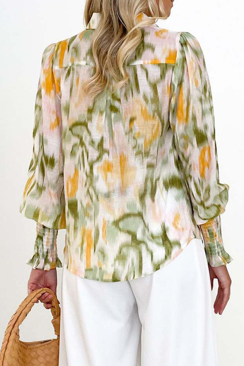 Elegant Floral Asymmetrical V Neck Tops - Fashionpara