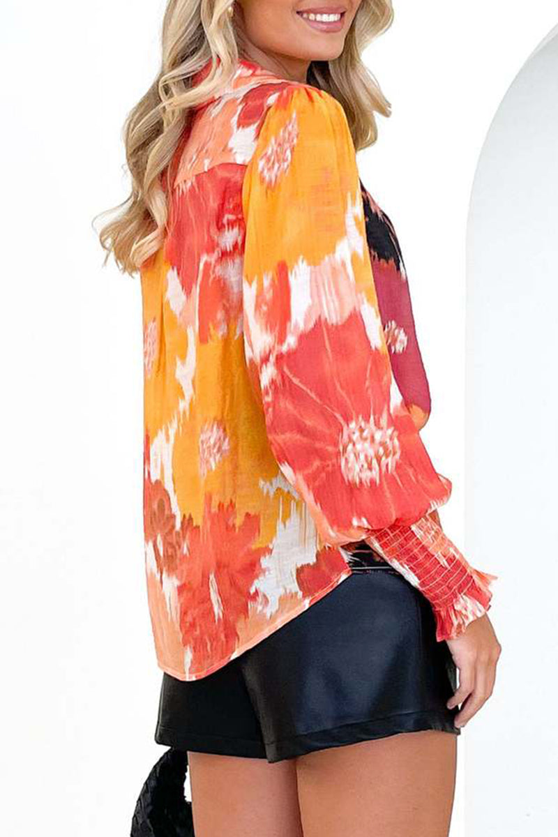 Elegant Floral Asymmetrical V Neck Tops - Fashionpara