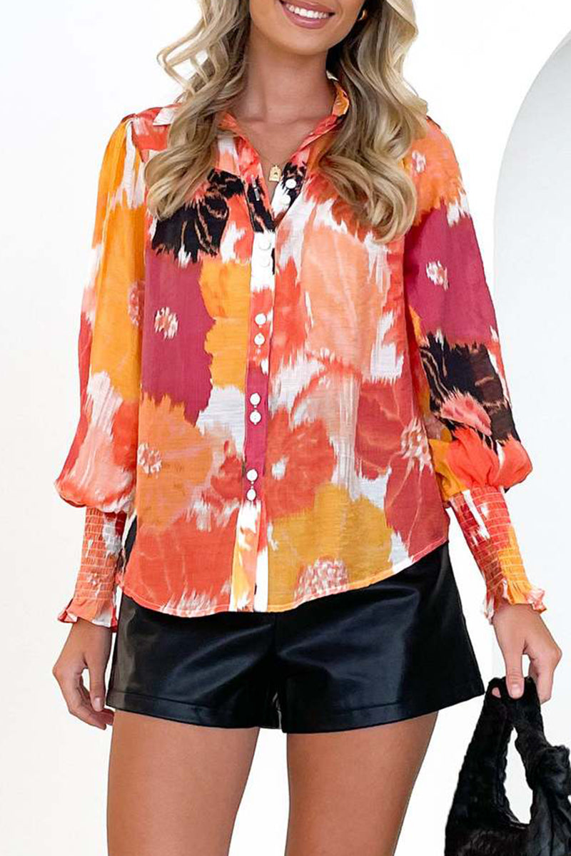 Elegant Floral Asymmetrical V Neck Tops - Fashionpara