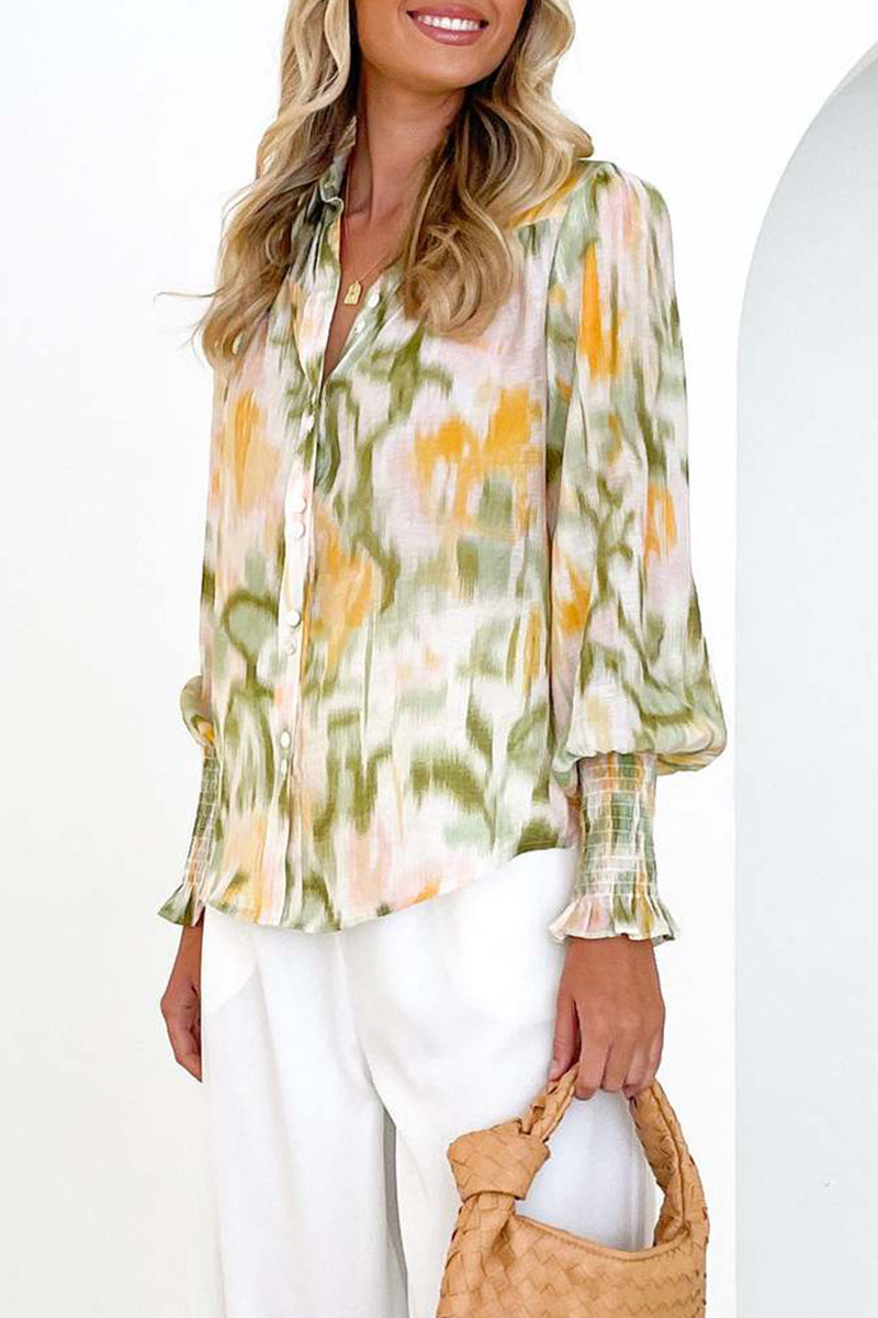 Elegant Floral Asymmetrical V Neck Tops - Fashionpara