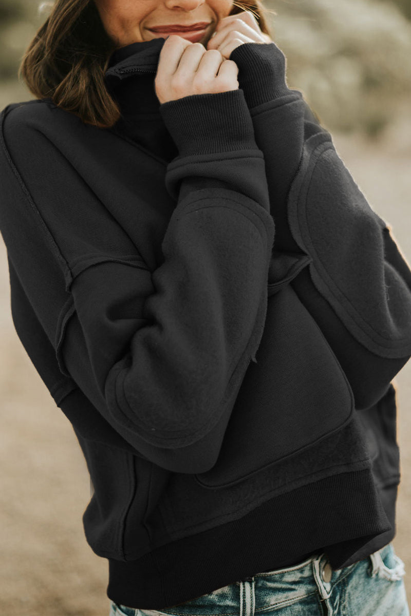 Casual Solid Zipper Turndown Collar Tops - Fashionpara