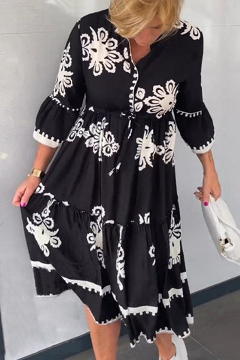 Elegant College Geometric Printing O Neck Printed Dresses(4 Colors) - Fashionpara