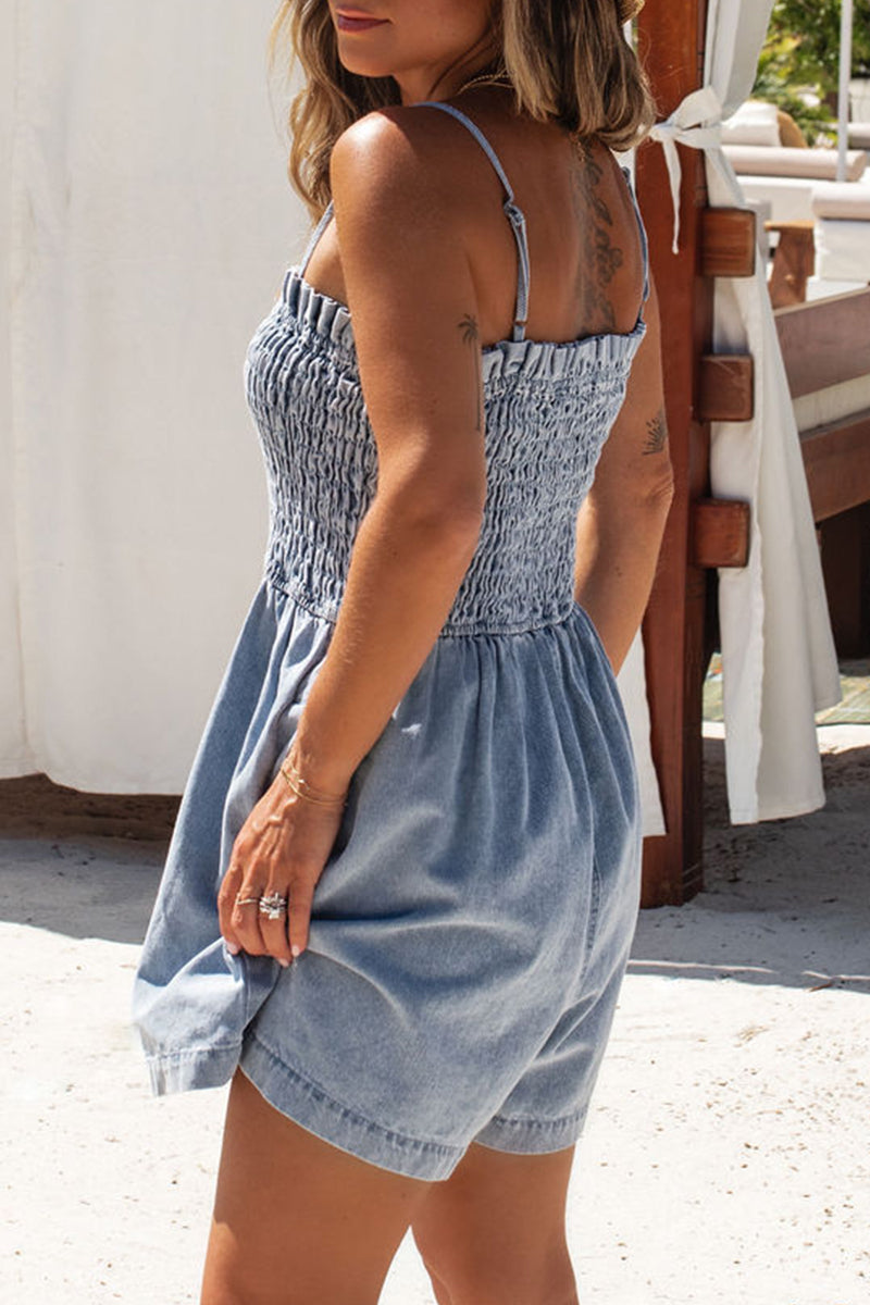 Casual Street Solid Pocket Square Collar Sleeveless Regular Denim Jumpsuits - Fashionpara