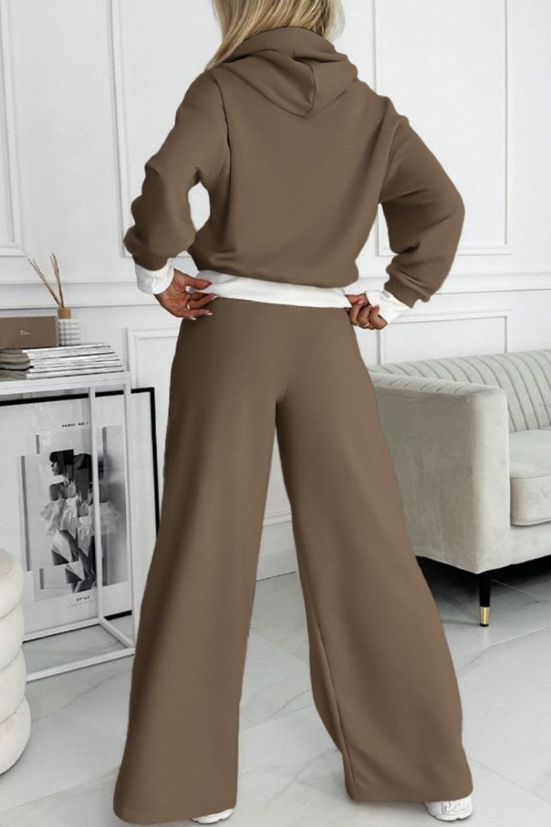 Casual Solid Patchwork Hooded Collar Long Sleeve Two Pieces - Fashionpara