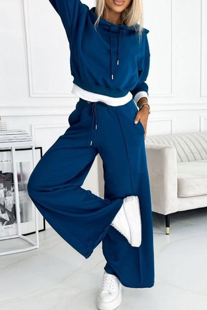 Casual Solid Patchwork Hooded Collar Long Sleeve Two Pieces - Fashionpara