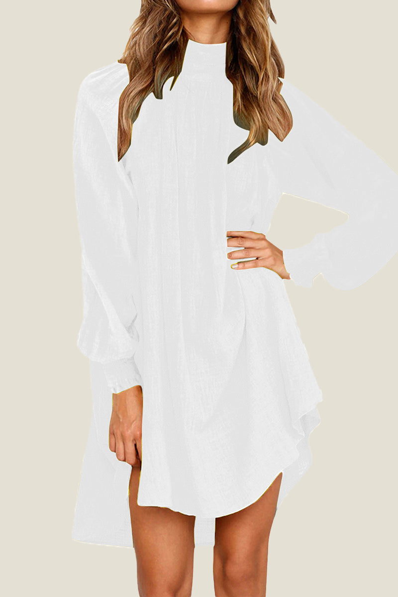 Casual Simplicity Solid Fold Turtleneck Long Sleeve Dresses(4 Colors) - Fashionpara
