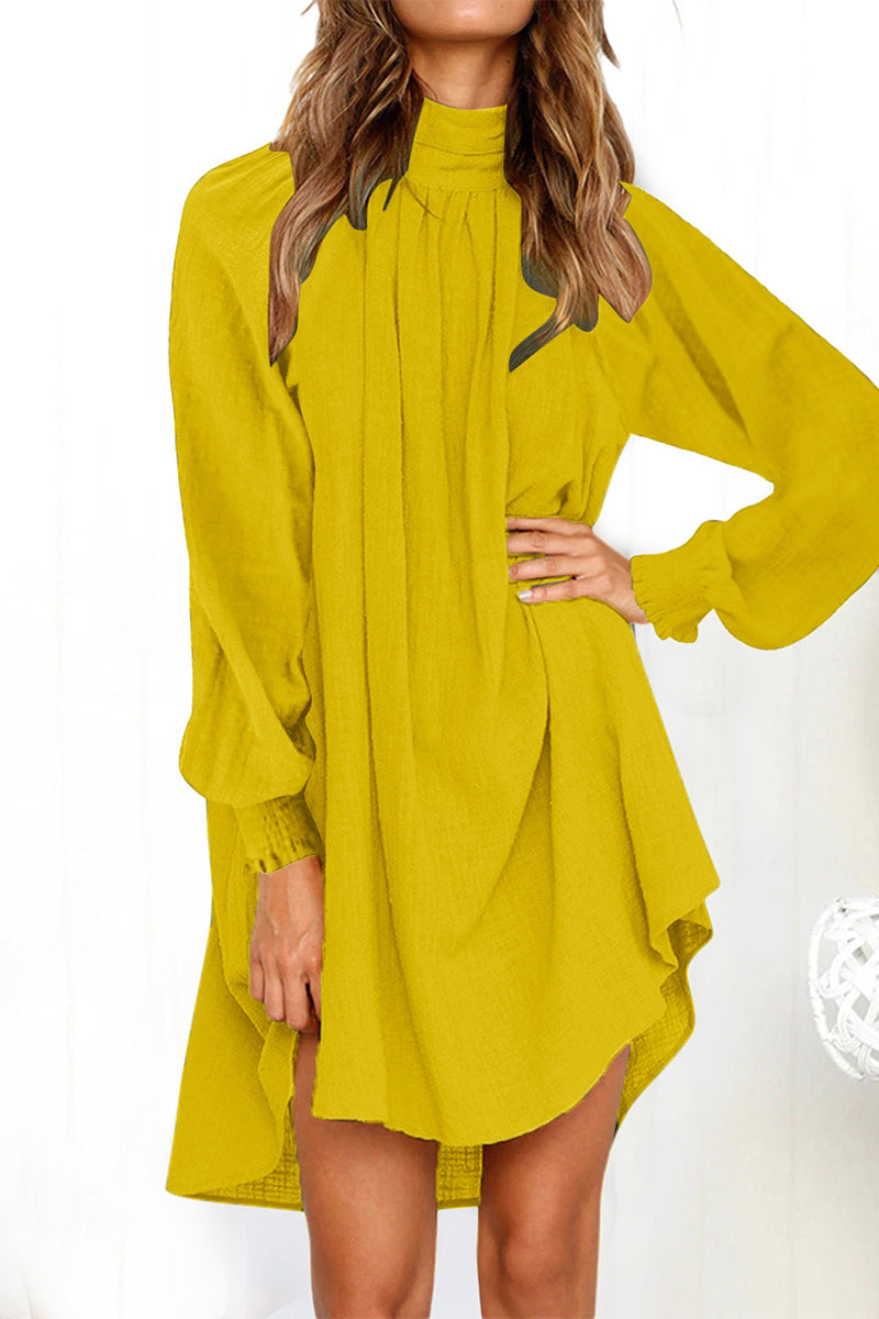 Casual Simplicity Solid Fold Turtleneck Long Sleeve Dresses(4 Colors) - Fashionpara