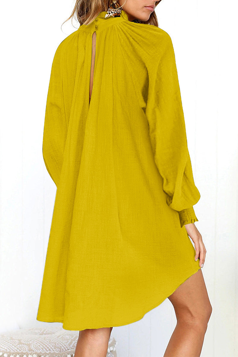 Casual Simplicity Solid Fold Turtleneck Long Sleeve Dresses(4 Colors) - Fashionpara