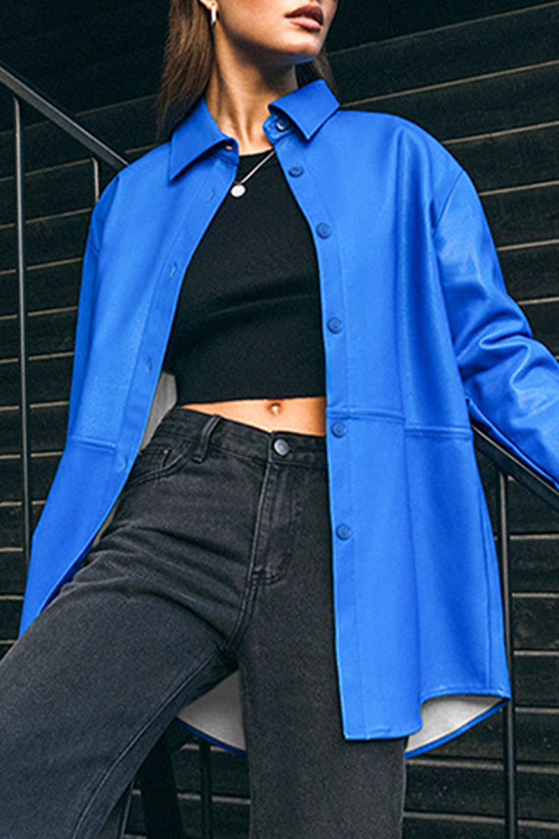 Casual Solid Buttons Turndown Collar Tops(3 Colors) - Fashionpara