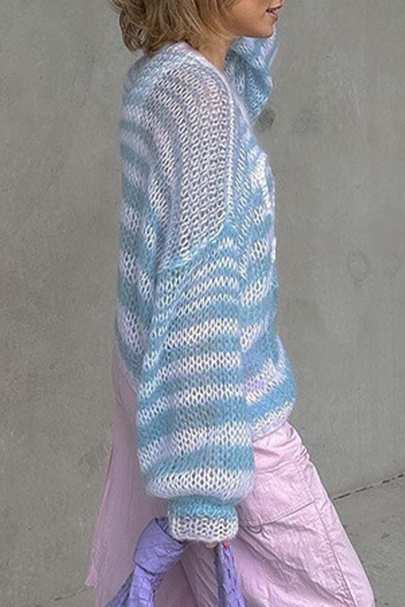 Casual Striped Patchwork O Neck Tops - Fashionpara