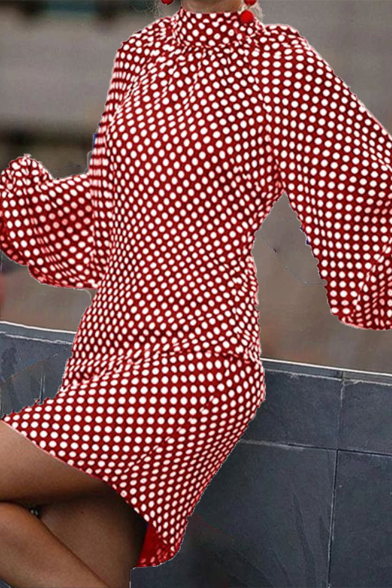 Sweet Elegant Polka Dot Printing Mandarin Collar Printed Dress Dresses - Fashionpara