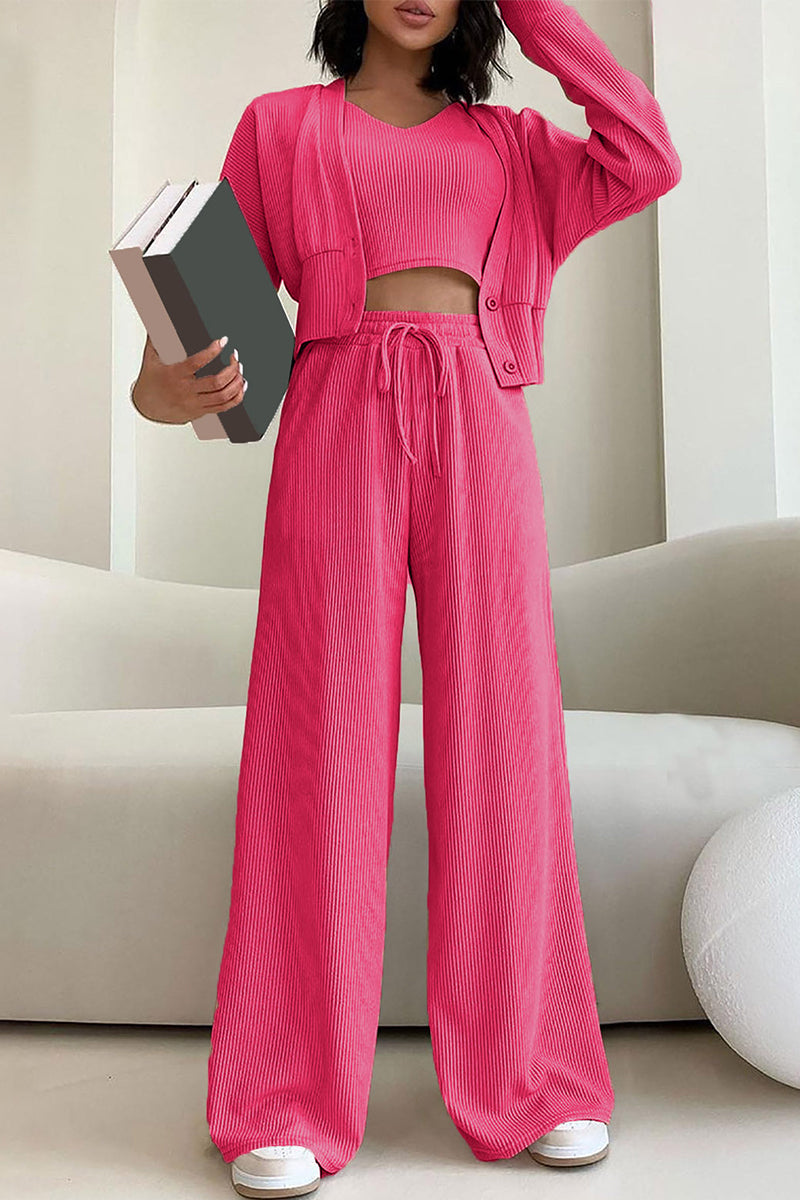 Casual Simplicity Solid Pocket Cardigan Collar Long Sleeve Three Pieces - Fashionpara