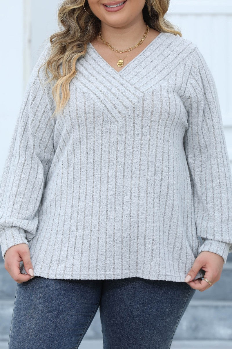 Casual Solid Patchwork V Neck Plus Size Tops - Fashionpara