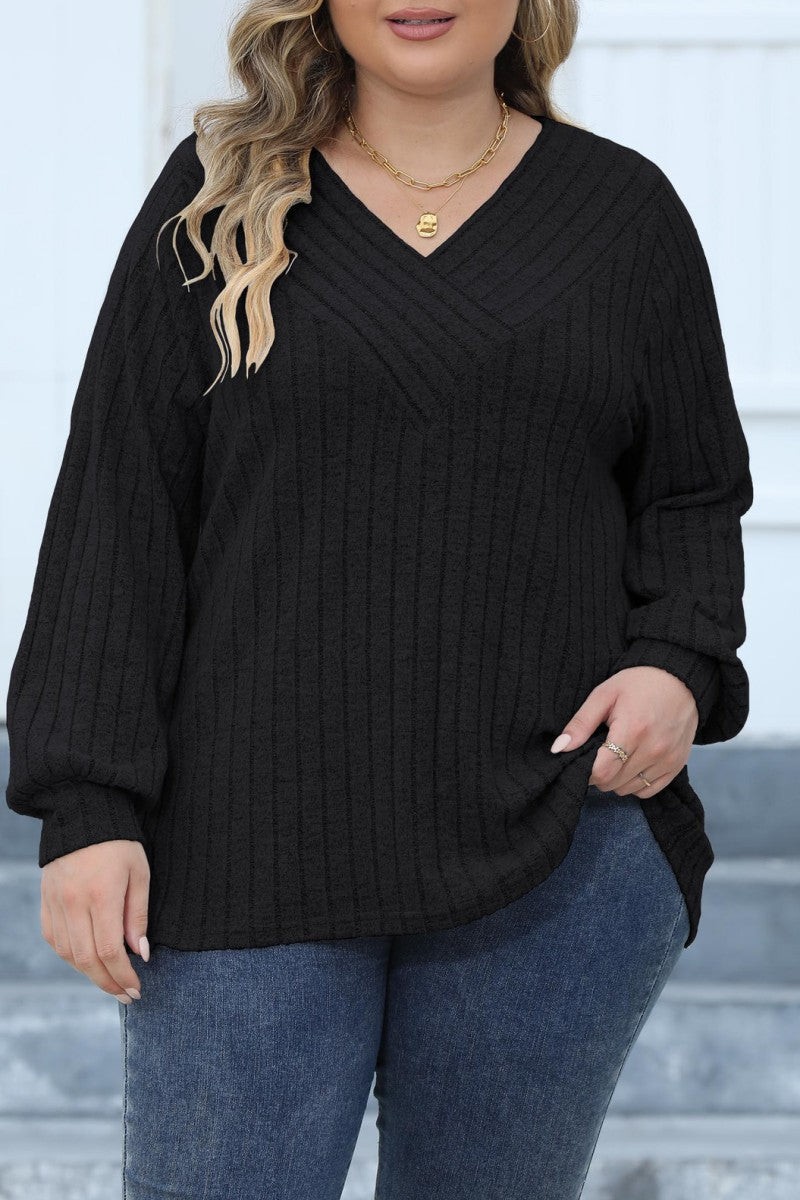 Casual Solid Patchwork V Neck Plus Size Tops - Fashionpara