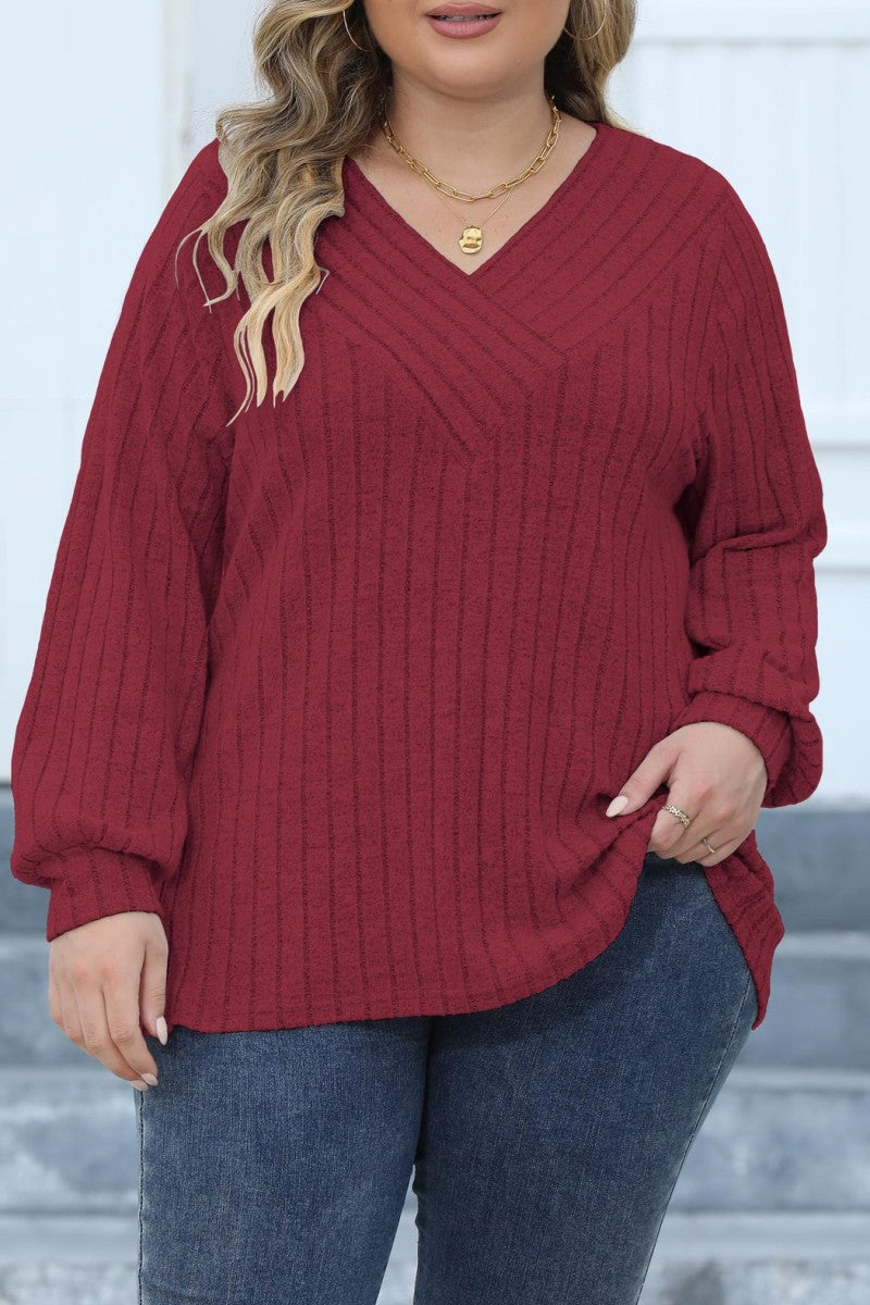 Casual Solid Patchwork V Neck Plus Size Tops - Fashionpara