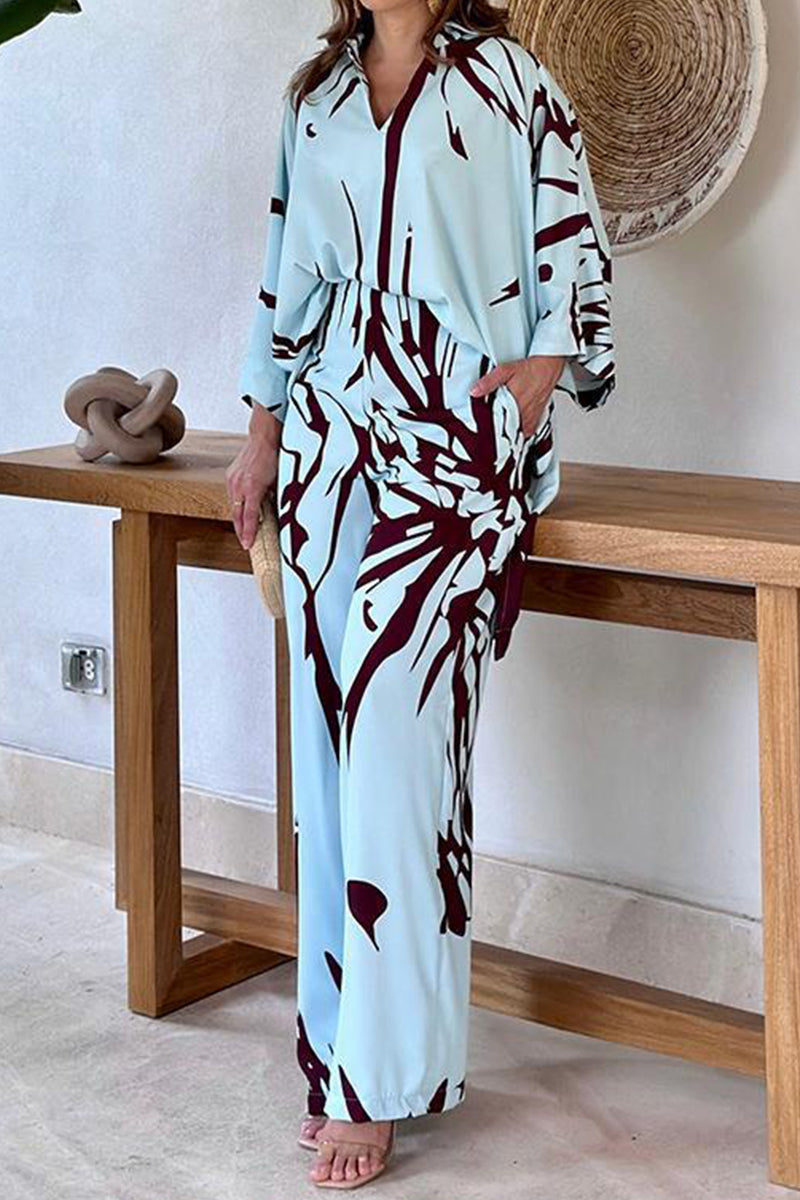 Casual College Print Pocket V Neck Two Pieces - Fashionpara