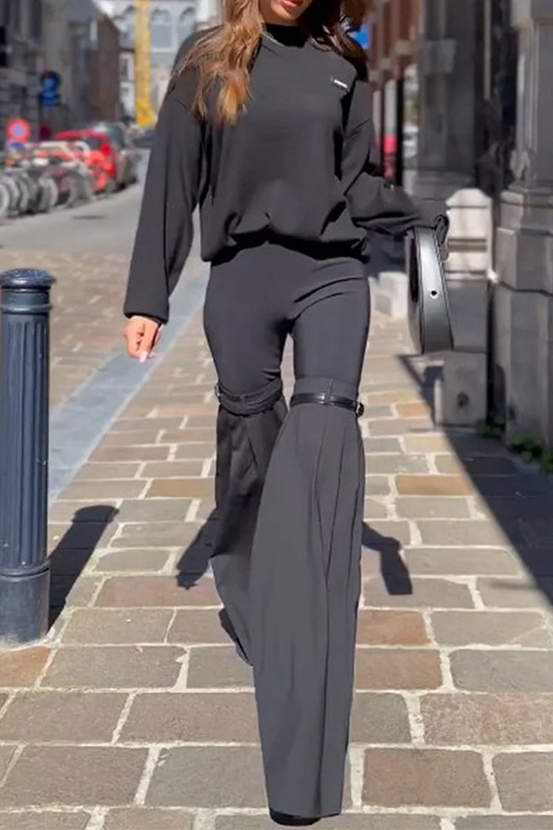 Casual Street Solid Patchwork Long Sleeve Two Pieces - Fashionpara