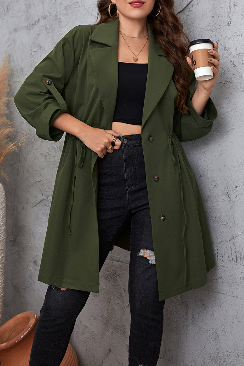 Casual Solid Frenulum Turn-back Collar Plus Size Overcoat