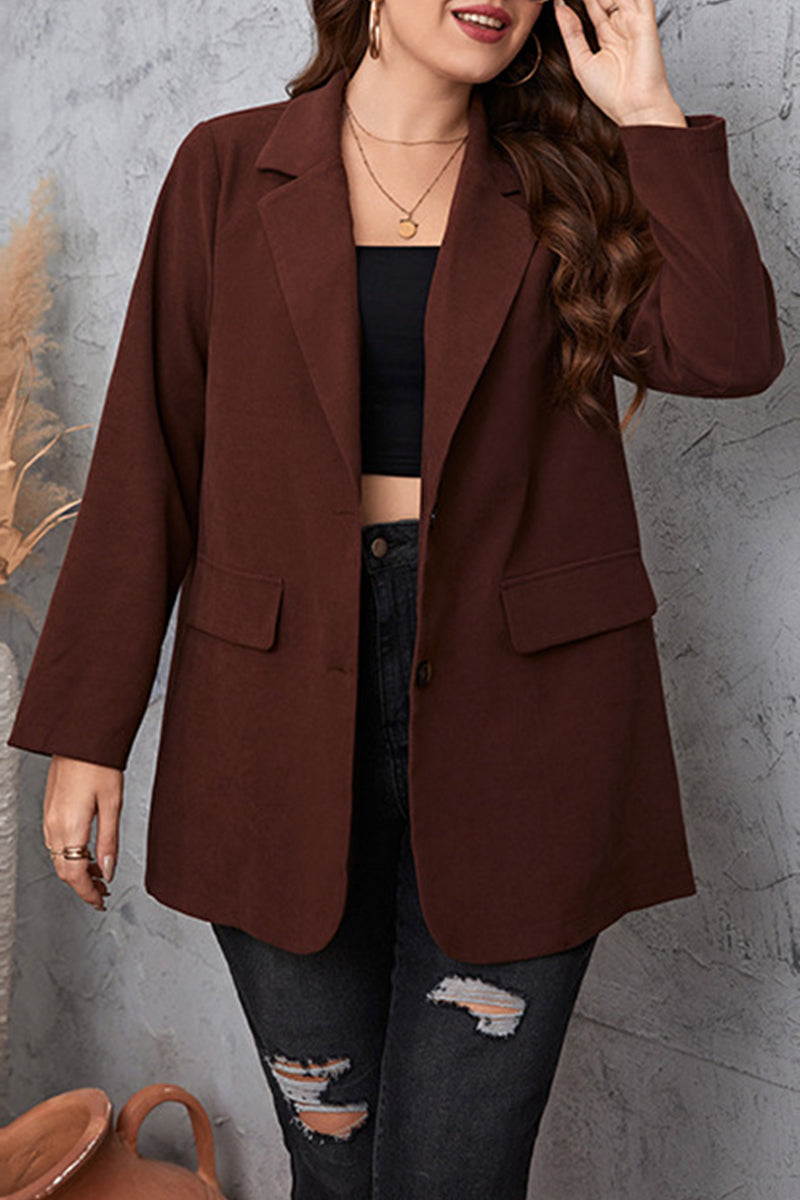 Casual British Style Solid Pocket Turn-back Collar Plus Size Overcoat