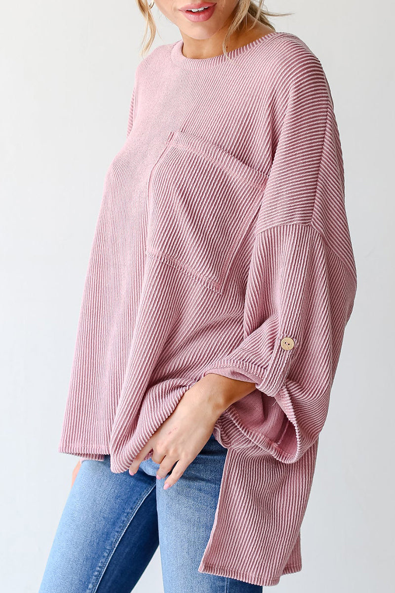 Casual Solid Pocket O Neck Tops - Fashionpara